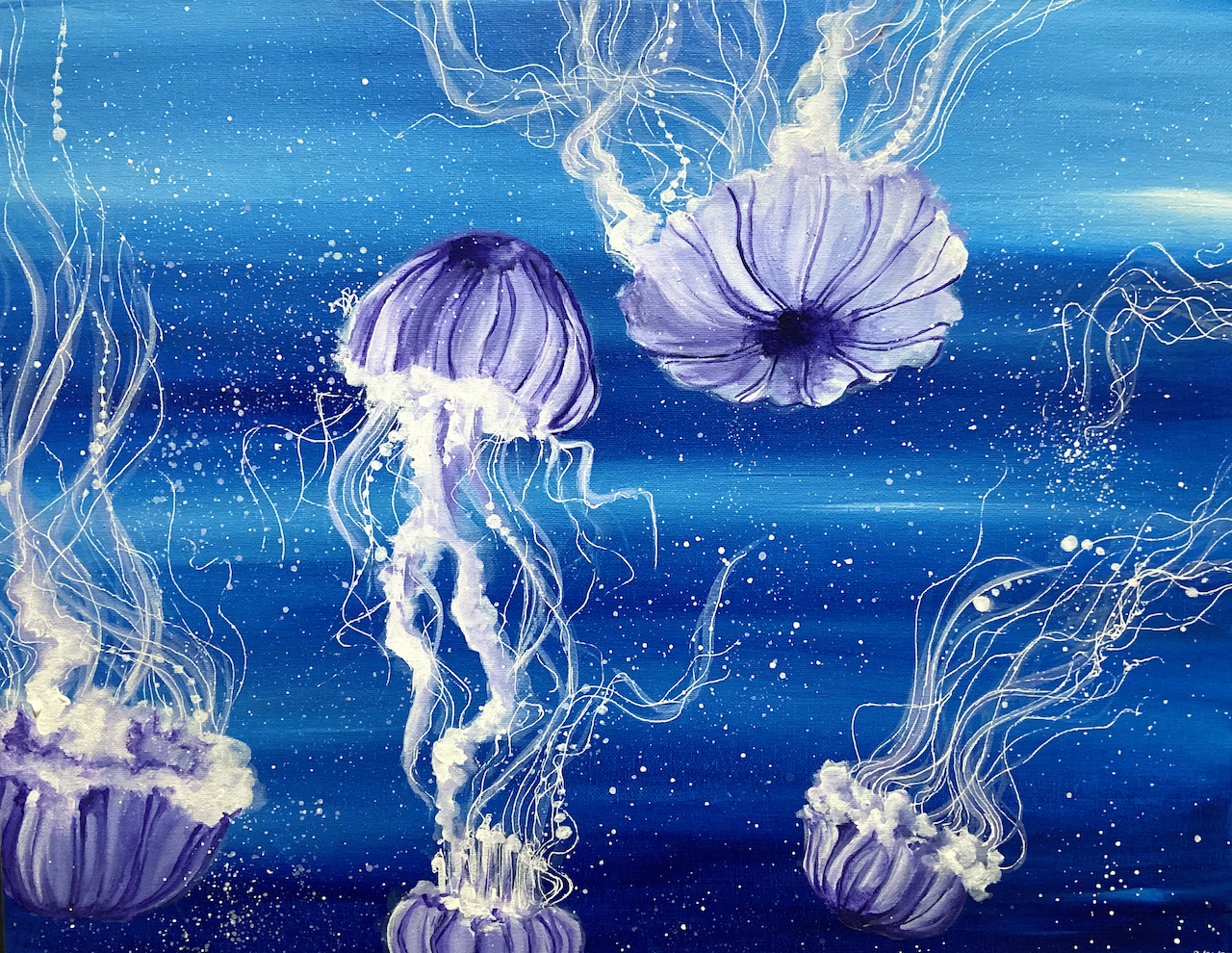 painting of jellyfish in sea